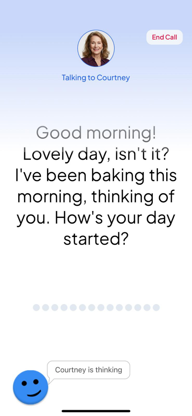 ReComune conversation screen with a voice companion