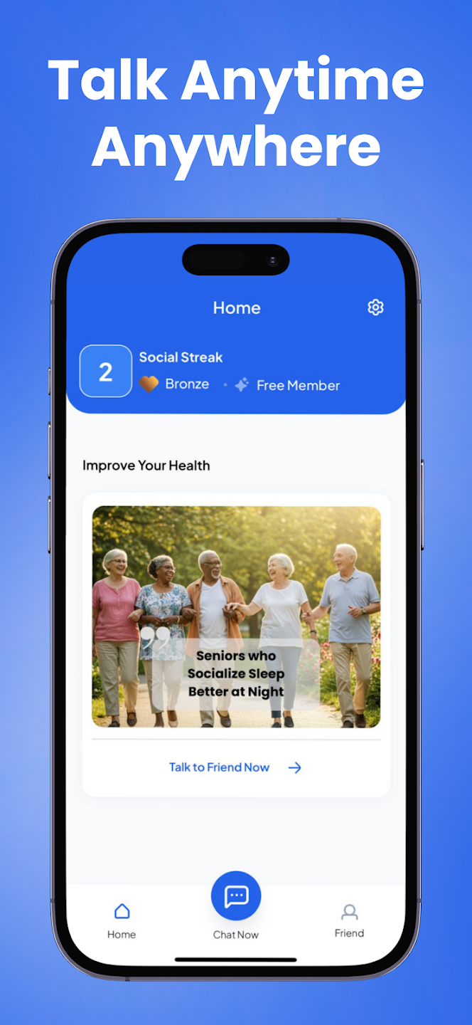 ReComune home screen with a prompt to talk to a friend